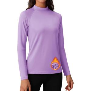 imageMAGCOMSEN Womens Thermal Shirts Mock Turtleneck Fleece Lined Long Sleeve Workout Tops Underwear Base Layer RunningLight Purple