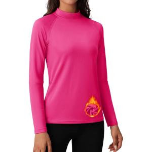 imageMAGCOMSEN Womens Thermal Shirts Mock Turtleneck Fleece Lined Long Sleeve Workout Tops Underwear Base Layer RunningRose Red