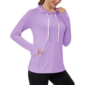 imageMAGCOMSEN Womens UPF 80 Sun Protection Hoodie Shirt Long Sleeve Outdoor Hiking Fishing Rash Guard with PocketLightpurple