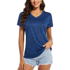 imageMAGCOMSEN Womens V Neck Workout Shirts Short Sleeve Moisture Wicking Yoga TShirts Quick Dry Athletic TopsRoyal Blue
