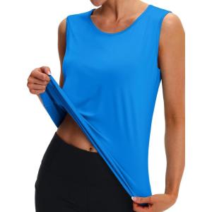 imageMAGCOMSEN Womens Workout Tank Top Athletic Muscle Sleeveless Crew Neck Shirt UPF 80 Moisture Wicking Gym RunningAzure