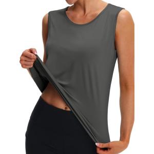 imageMAGCOMSEN Womens Workout Tank Top Athletic Muscle Sleeveless Crew Neck Shirt UPF 80 Moisture Wicking Gym RunningGray