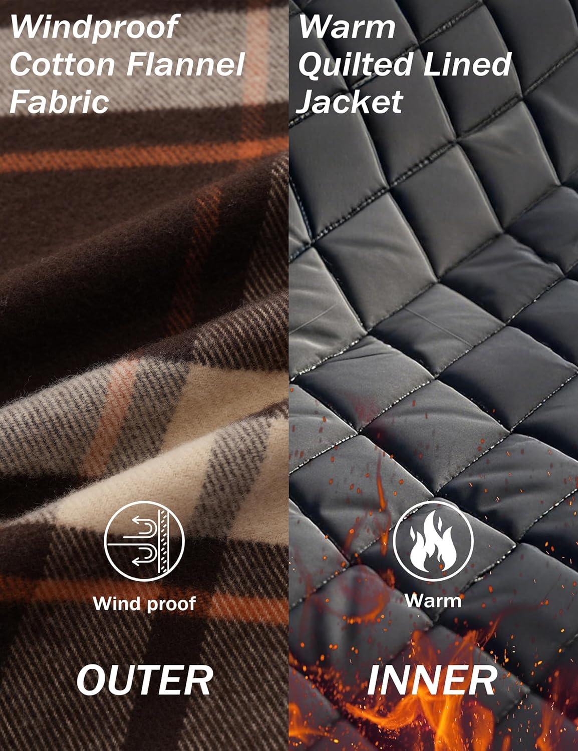 imageMAGCOMSEN Mens Flannel Shirts Long Sleeve Quilted Lined Button Down Plaid Flannel Jacket Heavyweight Warm Winter CoatBrown Yellow