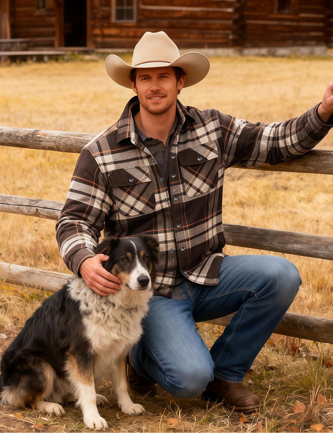 imageMAGCOMSEN Mens Flannel Shirts Long Sleeve Quilted Lined Button Down Plaid Flannel Jacket Heavyweight Warm Winter CoatBrown Yellow