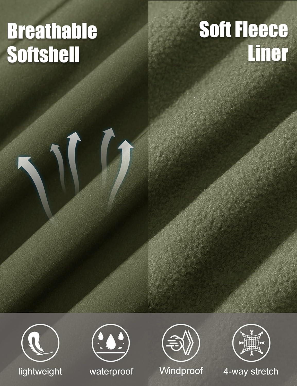 imageMAGCOMSEN Mens Lightweight Softshell Jacket Fleece Lined Tactical Waterproof Windbreaker Rain Jacket for Outdoor HikingArmy Green