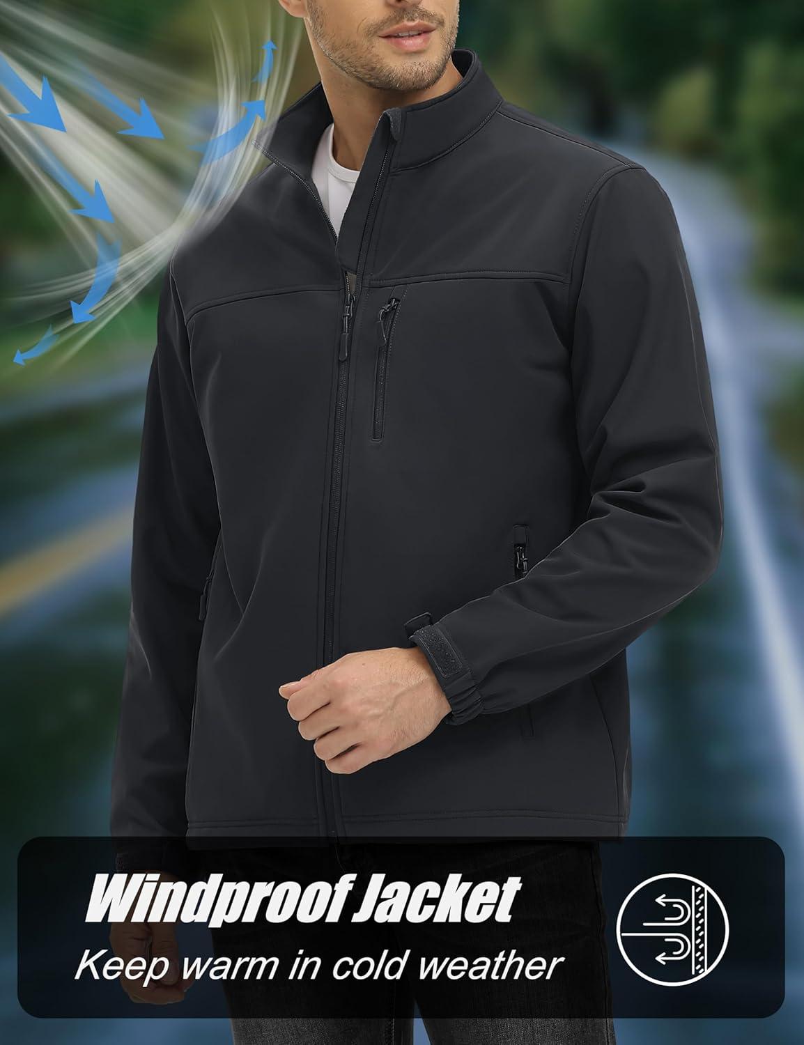 imageMAGCOMSEN Mens Lightweight Softshell Jacket Fleece Lined Tactical Waterproof Windbreaker Rain Jacket for Outdoor HikingBlack