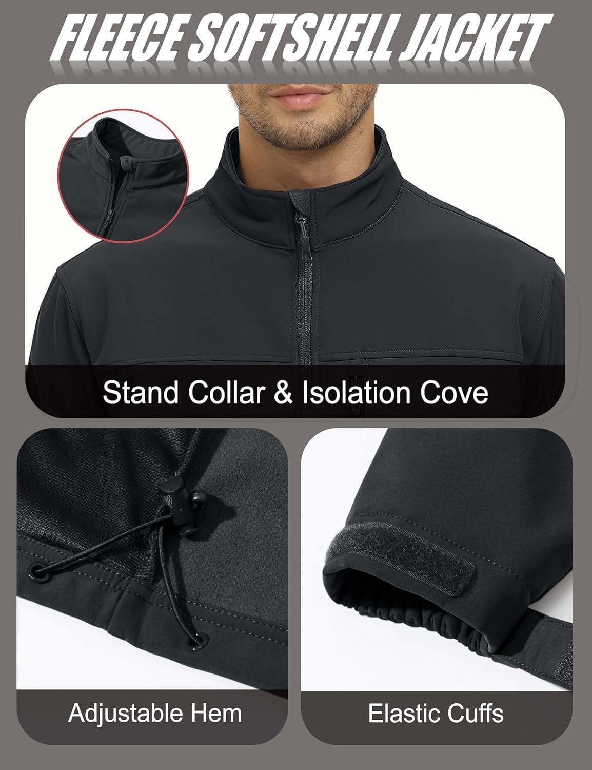 imageMAGCOMSEN Mens Lightweight Softshell Jacket Fleece Lined Tactical Waterproof Windbreaker Rain Jacket for Outdoor HikingBlack