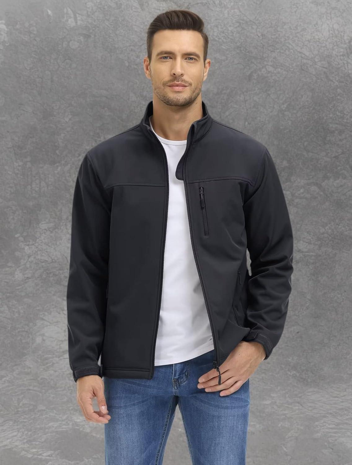 imageMAGCOMSEN Mens Lightweight Softshell Jacket Fleece Lined Tactical Waterproof Windbreaker Rain Jacket for Outdoor HikingBlack