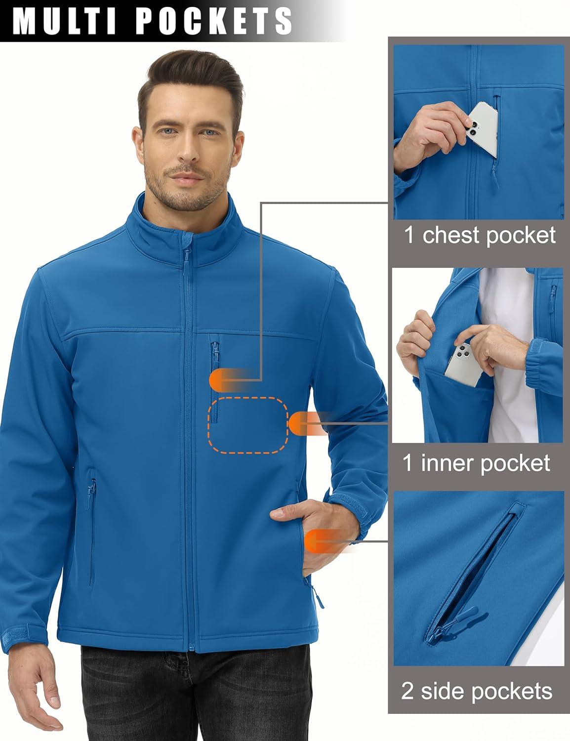 imageMAGCOMSEN Mens Lightweight Softshell Jacket Fleece Lined Tactical Waterproof Windbreaker Rain Jacket for Outdoor HikingBlue Green