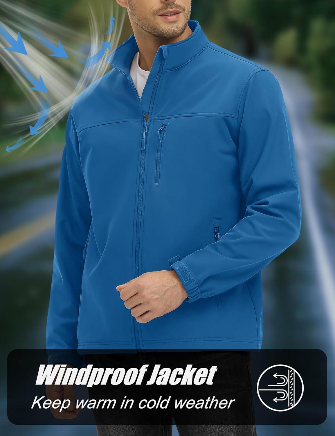 imageMAGCOMSEN Mens Lightweight Softshell Jacket Fleece Lined Tactical Waterproof Windbreaker Rain Jacket for Outdoor HikingBlue Green