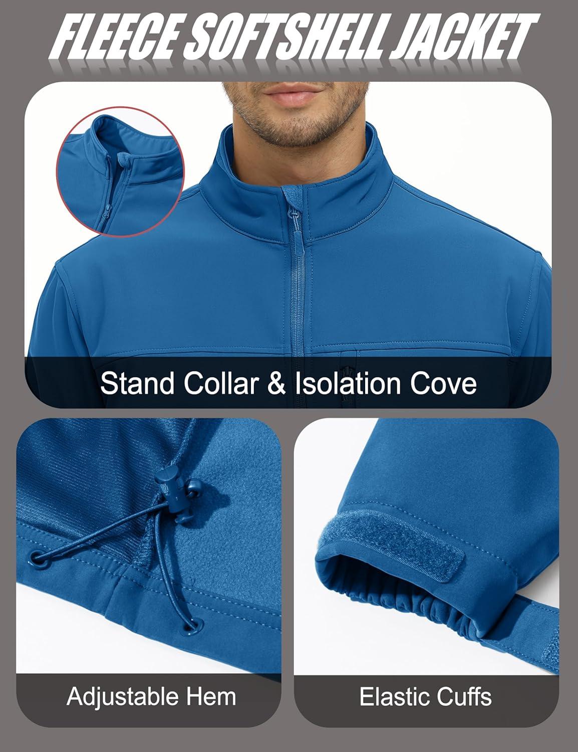 imageMAGCOMSEN Mens Lightweight Softshell Jacket Fleece Lined Tactical Waterproof Windbreaker Rain Jacket for Outdoor HikingBlue Green