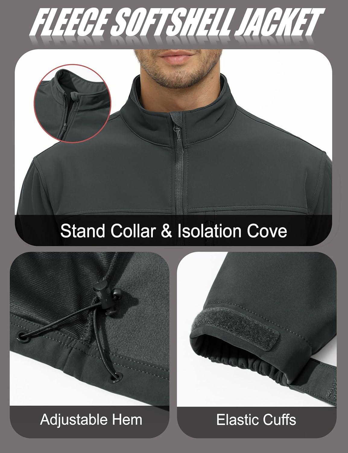 imageMAGCOMSEN Mens Lightweight Softshell Jacket Fleece Lined Tactical Waterproof Windbreaker Rain Jacket for Outdoor HikingDark Grey
