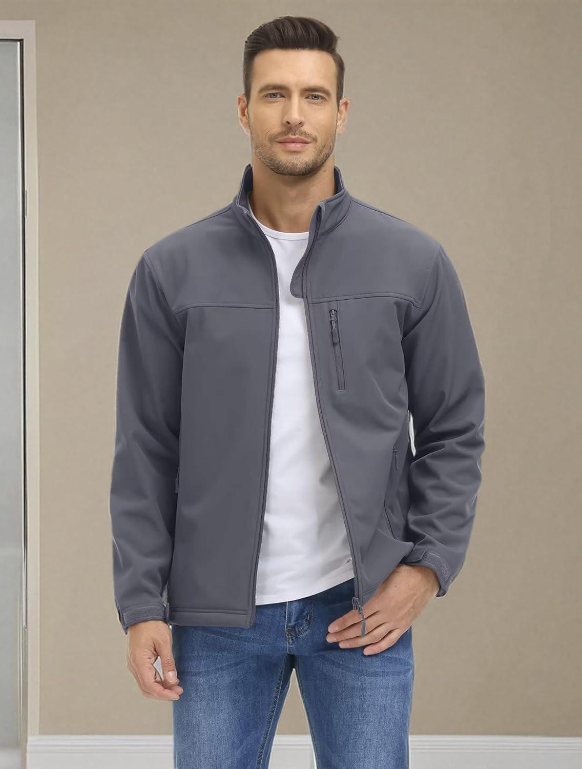 imageMAGCOMSEN Mens Lightweight Softshell Jacket Fleece Lined Tactical Waterproof Windbreaker Rain Jacket for Outdoor HikingDark Grey