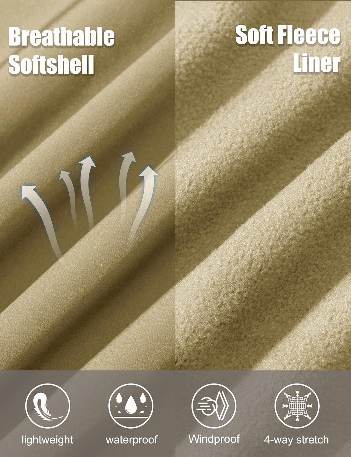 imageMAGCOMSEN Mens Lightweight Softshell Jacket Fleece Lined Tactical Waterproof Windbreaker Rain Jacket for Outdoor HikingKhaki