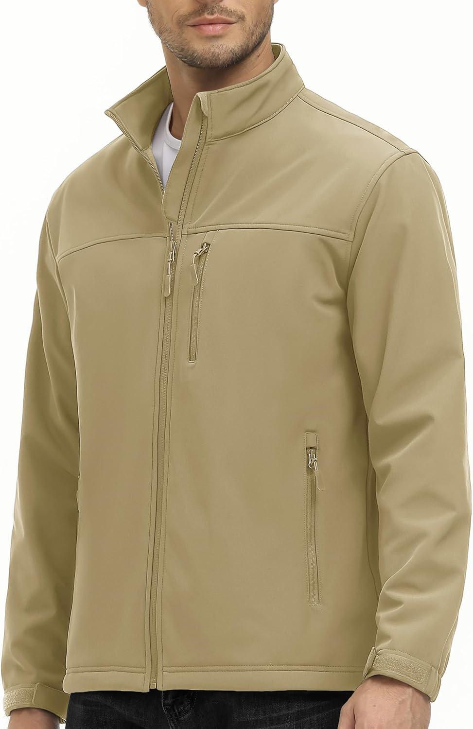 imageMAGCOMSEN Mens Lightweight Softshell Jacket Fleece Lined Tactical Waterproof Windbreaker Rain Jacket for Outdoor HikingKhaki