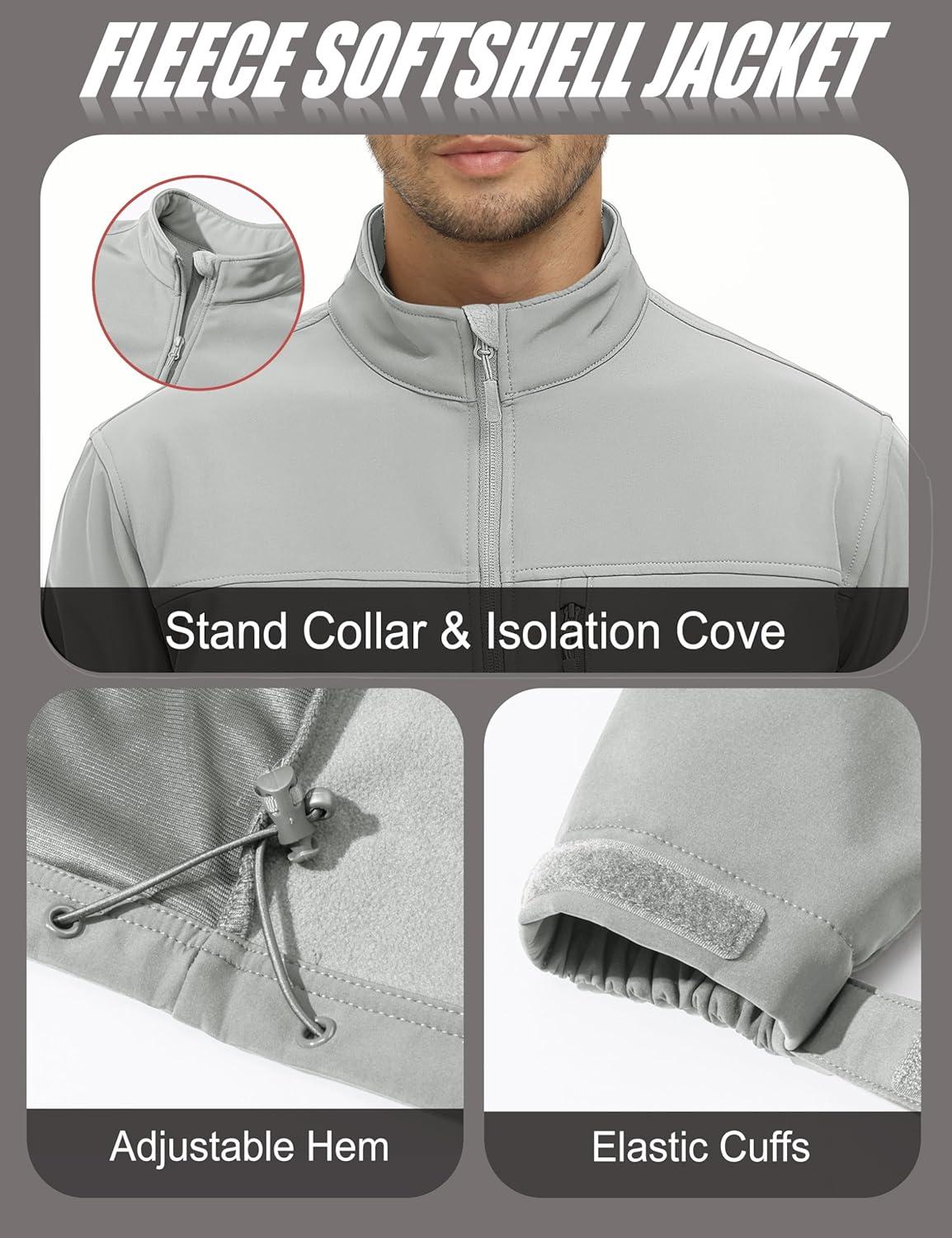 imageMAGCOMSEN Mens Lightweight Softshell Jacket Fleece Lined Tactical Waterproof Windbreaker Rain Jacket for Outdoor HikingLight Grey