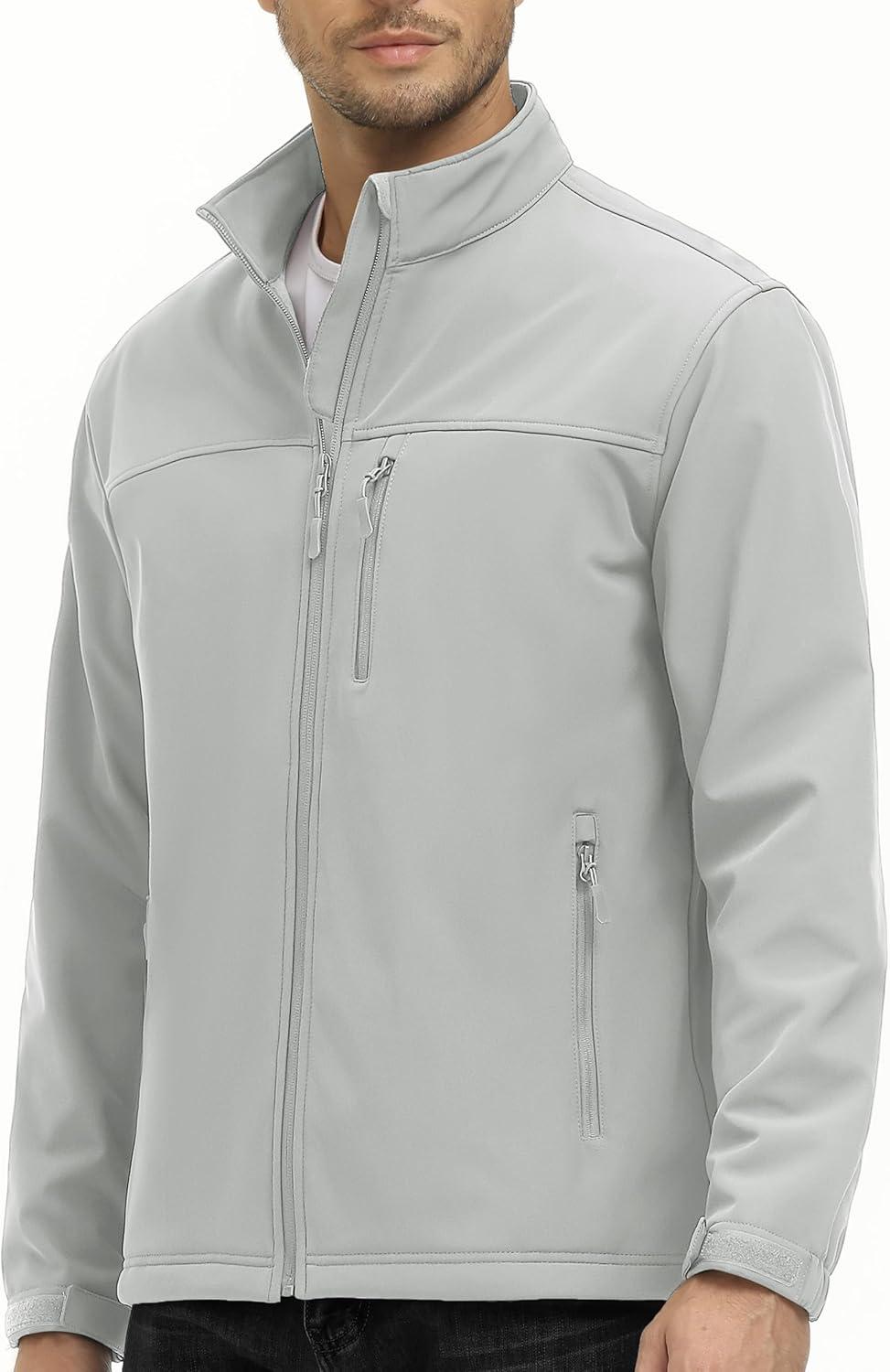 imageMAGCOMSEN Mens Lightweight Softshell Jacket Fleece Lined Tactical Waterproof Windbreaker Rain Jacket for Outdoor HikingLight Grey