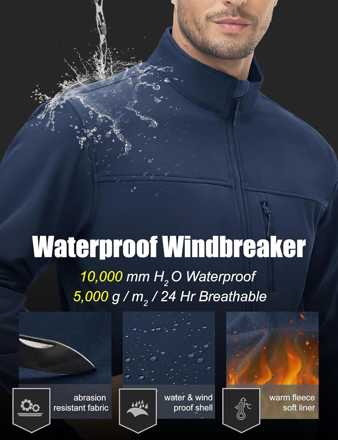 imageMAGCOMSEN Mens Lightweight Softshell Jacket Fleece Lined Tactical Waterproof Windbreaker Rain Jacket for Outdoor HikingNavy