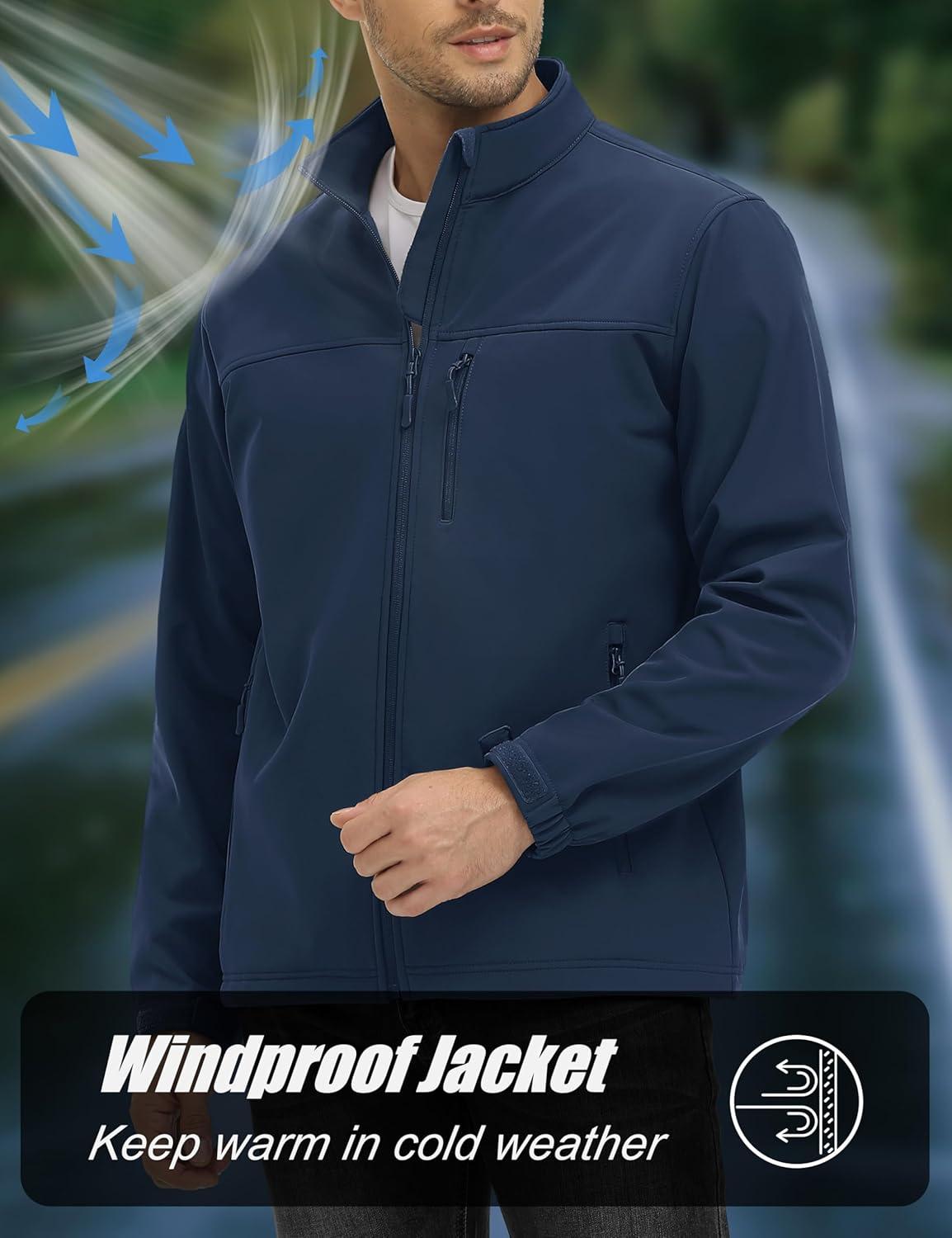 imageMAGCOMSEN Mens Lightweight Softshell Jacket Fleece Lined Tactical Waterproof Windbreaker Rain Jacket for Outdoor HikingNavy