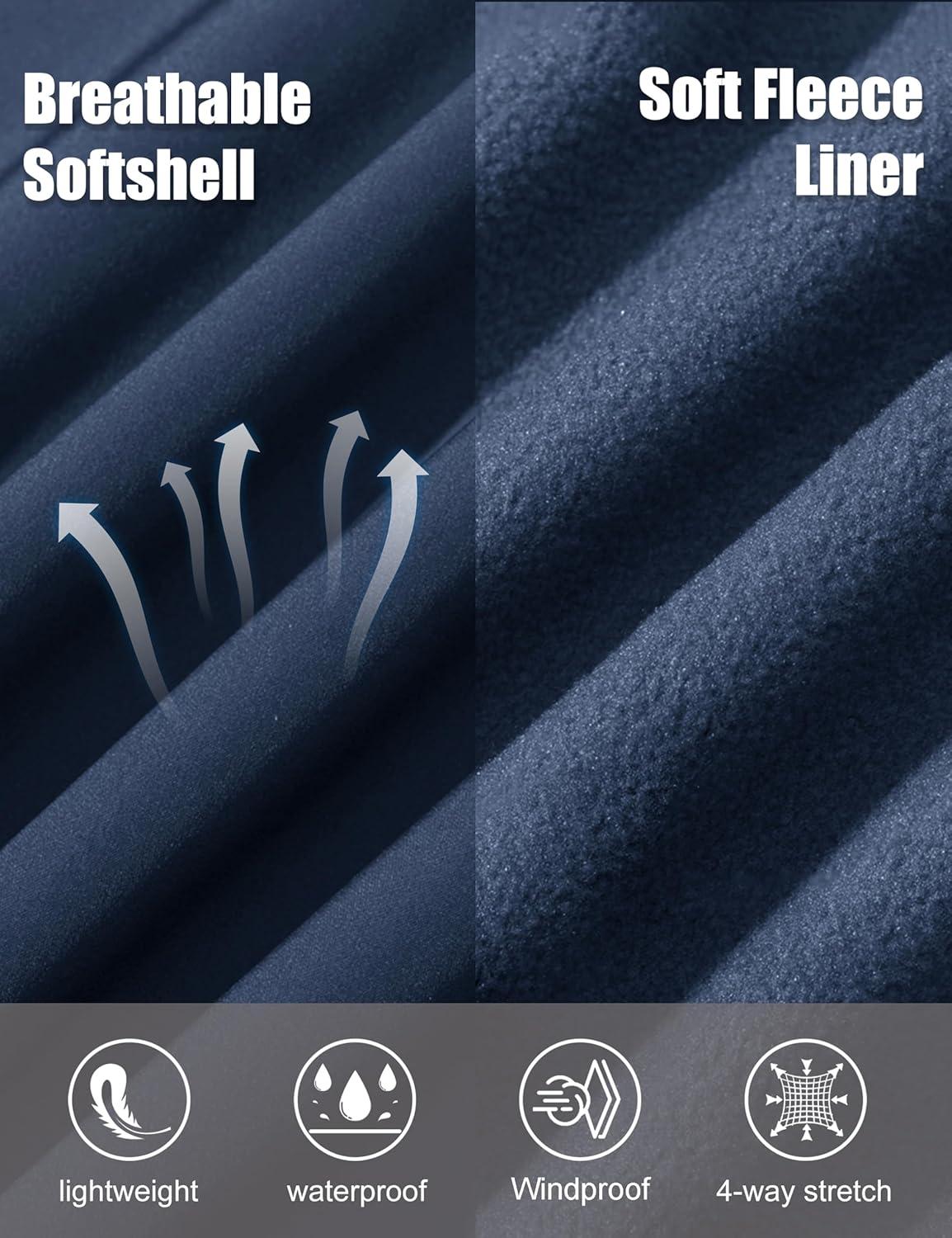 imageMAGCOMSEN Mens Lightweight Softshell Jacket Fleece Lined Tactical Waterproof Windbreaker Rain Jacket for Outdoor HikingNavy