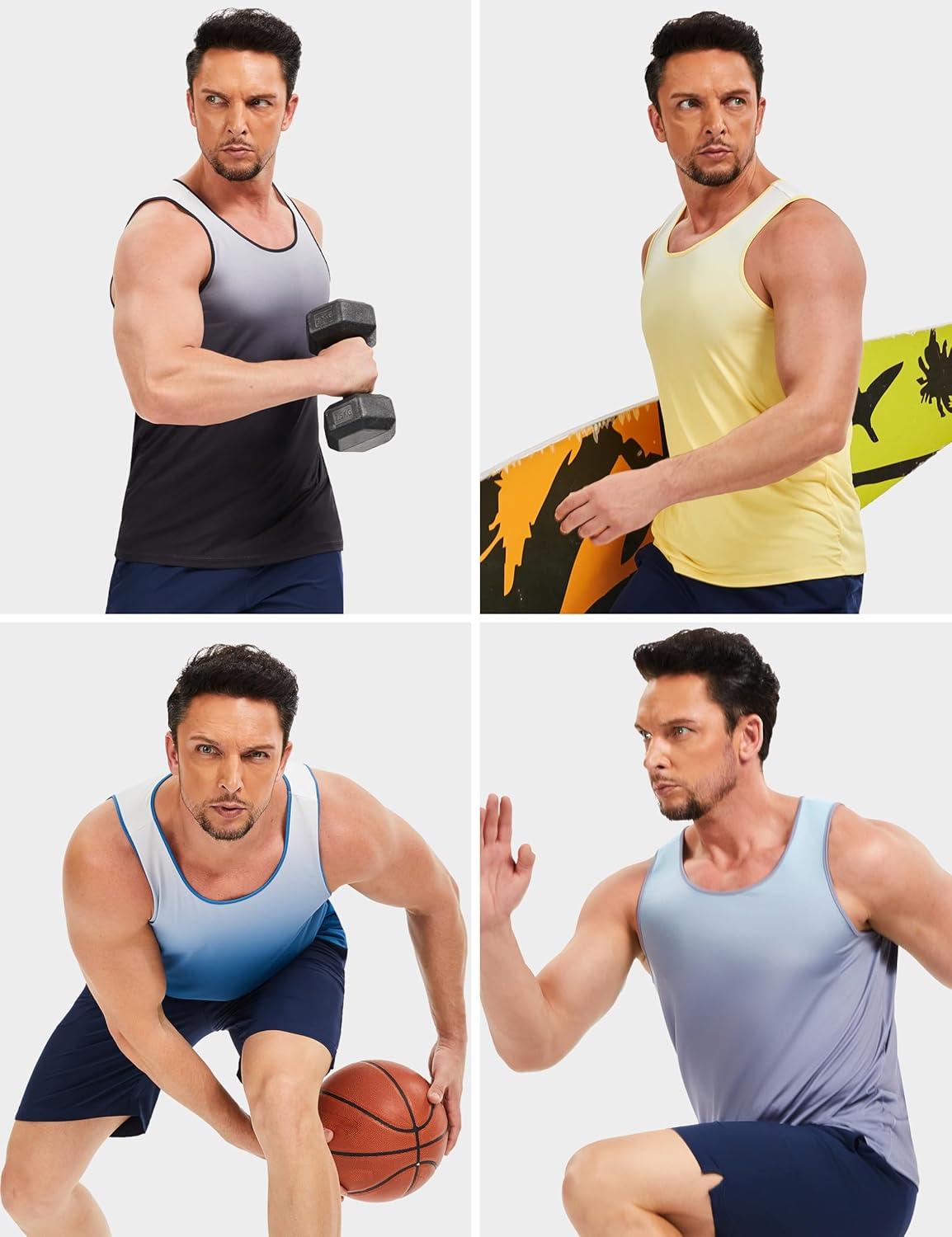 imageMAGCOMSEN Mens Muscle Tank Tops UPF80 Workout Tank Sleeveless Quick Dry Bodybuilding ShirtsGrey Blue