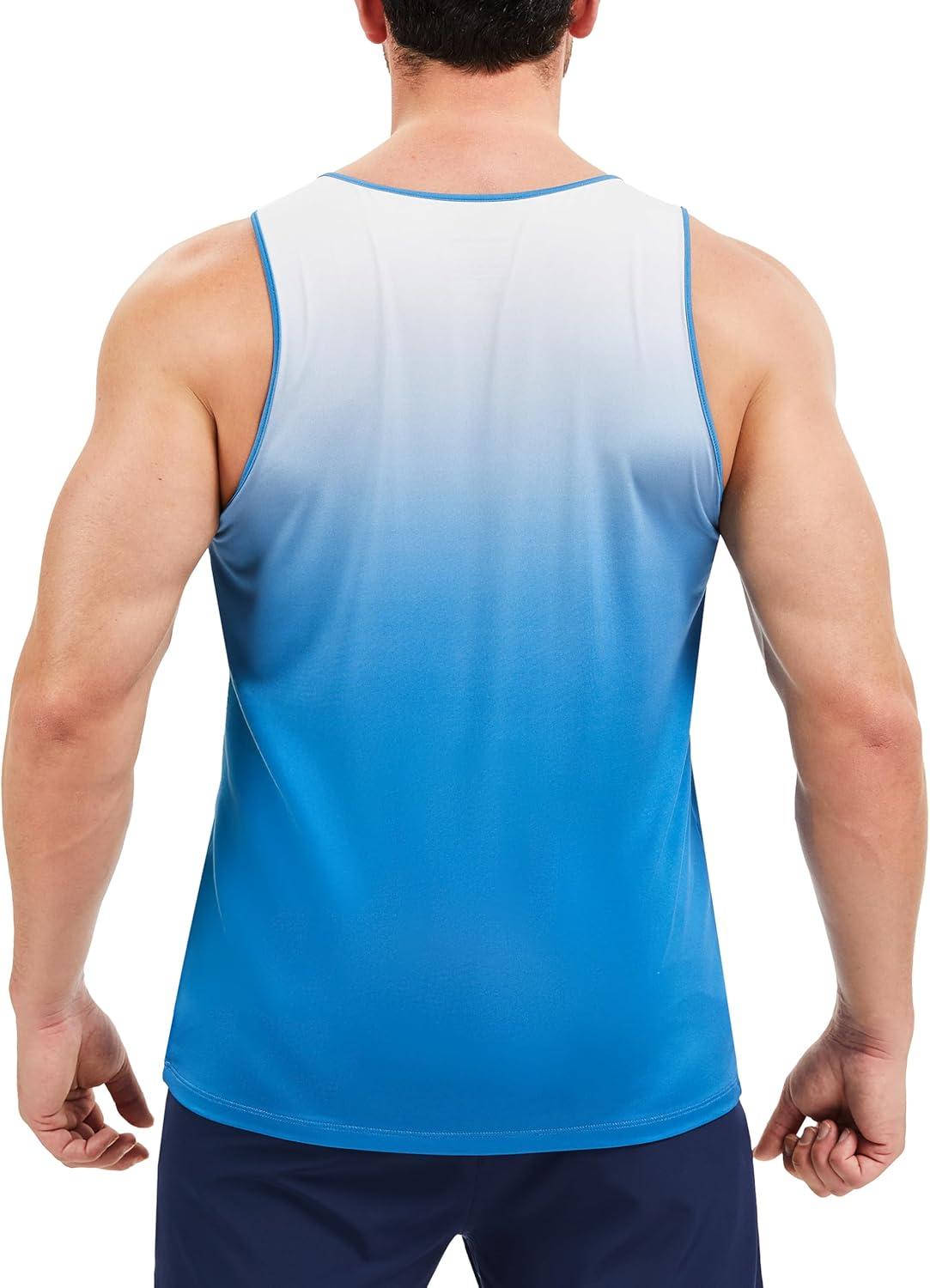 imageMAGCOMSEN Mens Muscle Tank Tops UPF80 Workout Tank Sleeveless Quick Dry Bodybuilding ShirtsWhite Blue