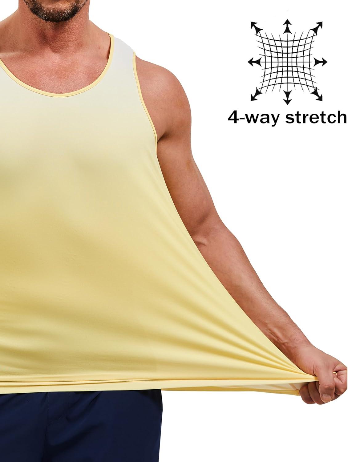 imageMAGCOMSEN Mens Muscle Tank Tops UPF80 Workout Tank Sleeveless Quick Dry Bodybuilding ShirtsYellow White