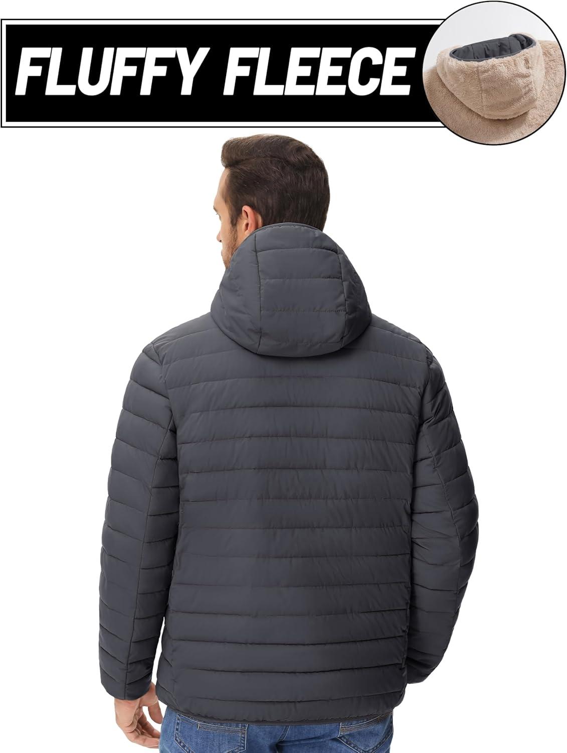 imageMAGCOMSEN Mens Puffer Jacket with Hood Fleece lined Warm Puffer Coats Water Resistant Down Jacket Zip Up Winter JacketsDark Grey