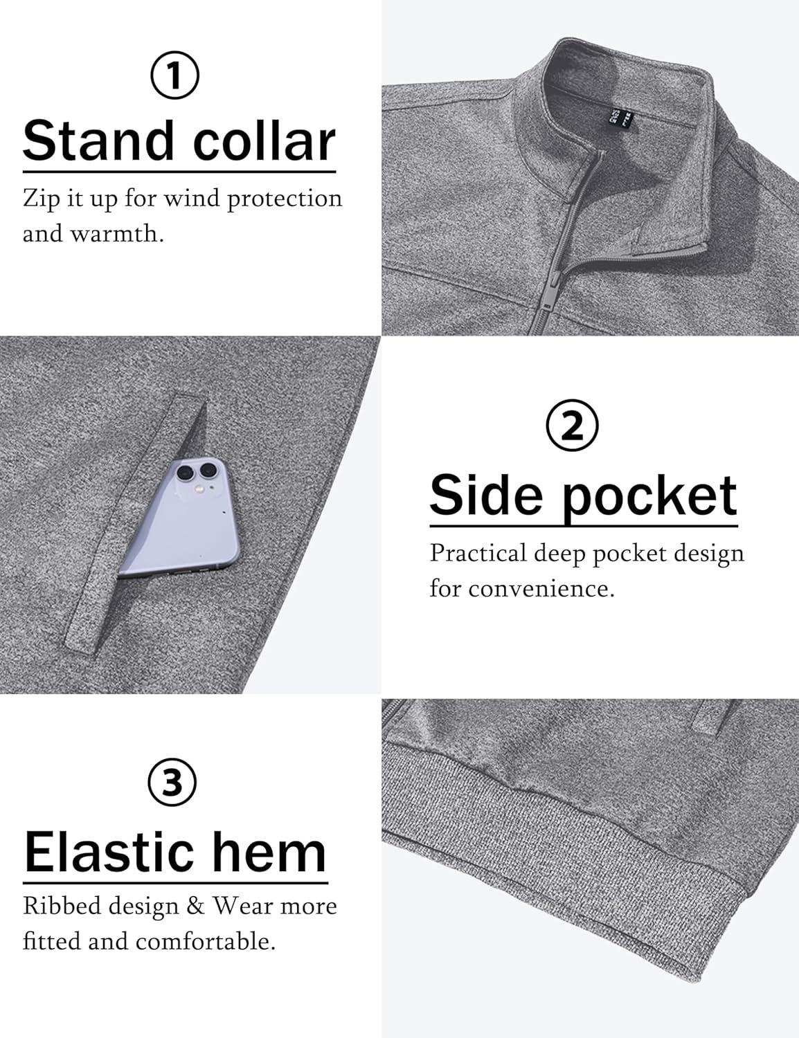 imageMAGCOMSEN Mens Track Jackets Lightweight FullZip Casual Coat Workout Running Athletic Active Jacket With PocketsLight Grey