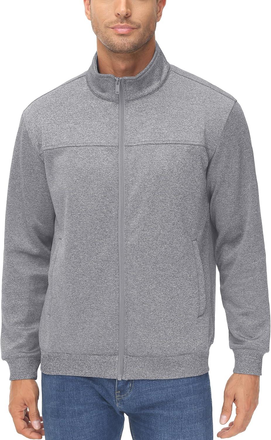 imageMAGCOMSEN Mens Track Jackets Lightweight FullZip Casual Coat Workout Running Athletic Active Jacket With PocketsLight Grey