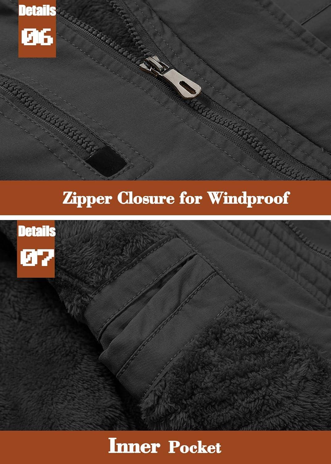 imageMAGCOMSEN Mens Winter Jacket Cotton Fleece Lined Warm Jackets Work Cargo Military Coats with 6 Pockets2 Black