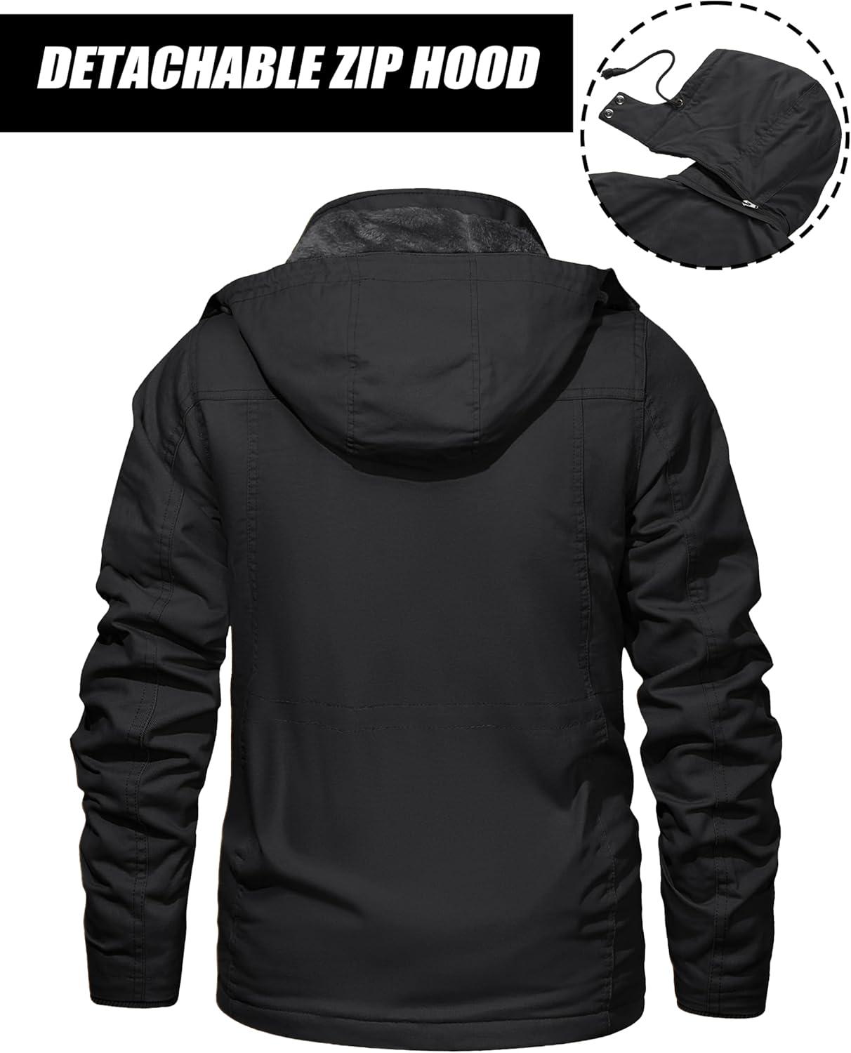imageMAGCOMSEN Mens Winter Jacket Cotton Fleece Lined Warm Jackets Work Cargo Military Coats with 6 Pockets2 Black