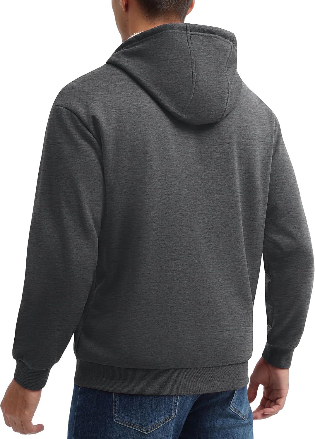 imageMAGCOMSEN Mens Zip Up Hoodie Sherpa Lined Hooded Sweatshirt Winter Heavyweight Hoodies Warm Thick Fleece JacketDark Gray