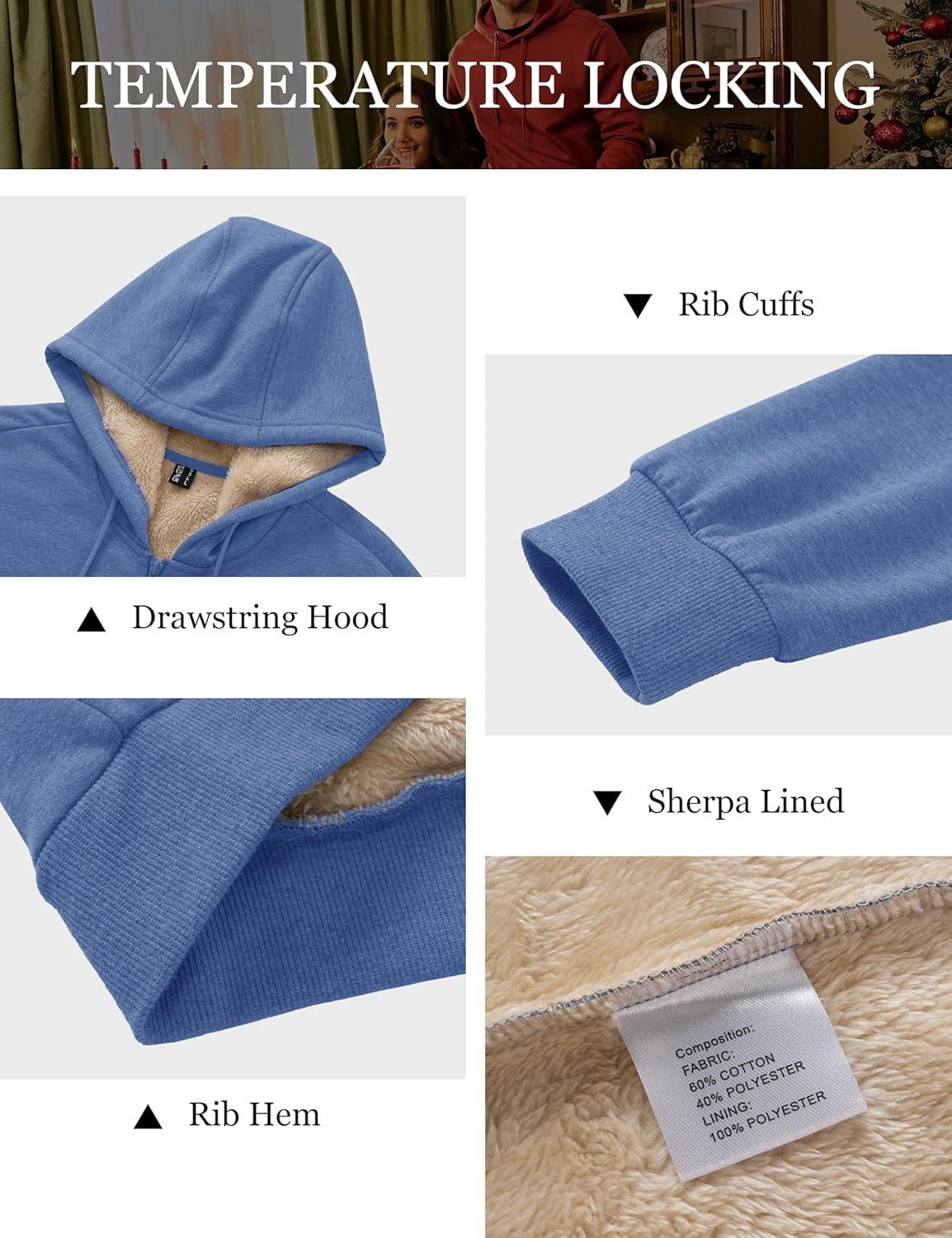imageMAGCOMSEN Mens Zip Up Hoodie Sherpa Lined Hooded Sweatshirt Winter Heavyweight Hoodies Warm Thick Fleece JacketGray Blue