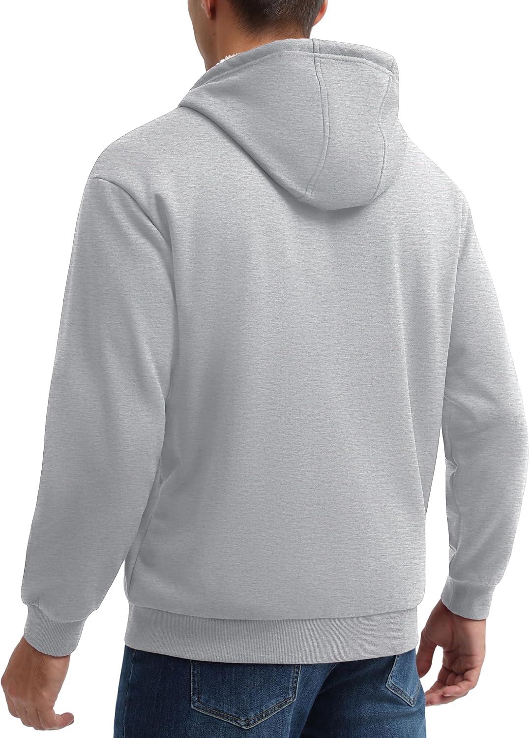 imageMAGCOMSEN Mens Zip Up Hoodie Sherpa Lined Hooded Sweatshirt Winter Heavyweight Hoodies Warm Thick Fleece JacketLight Grey