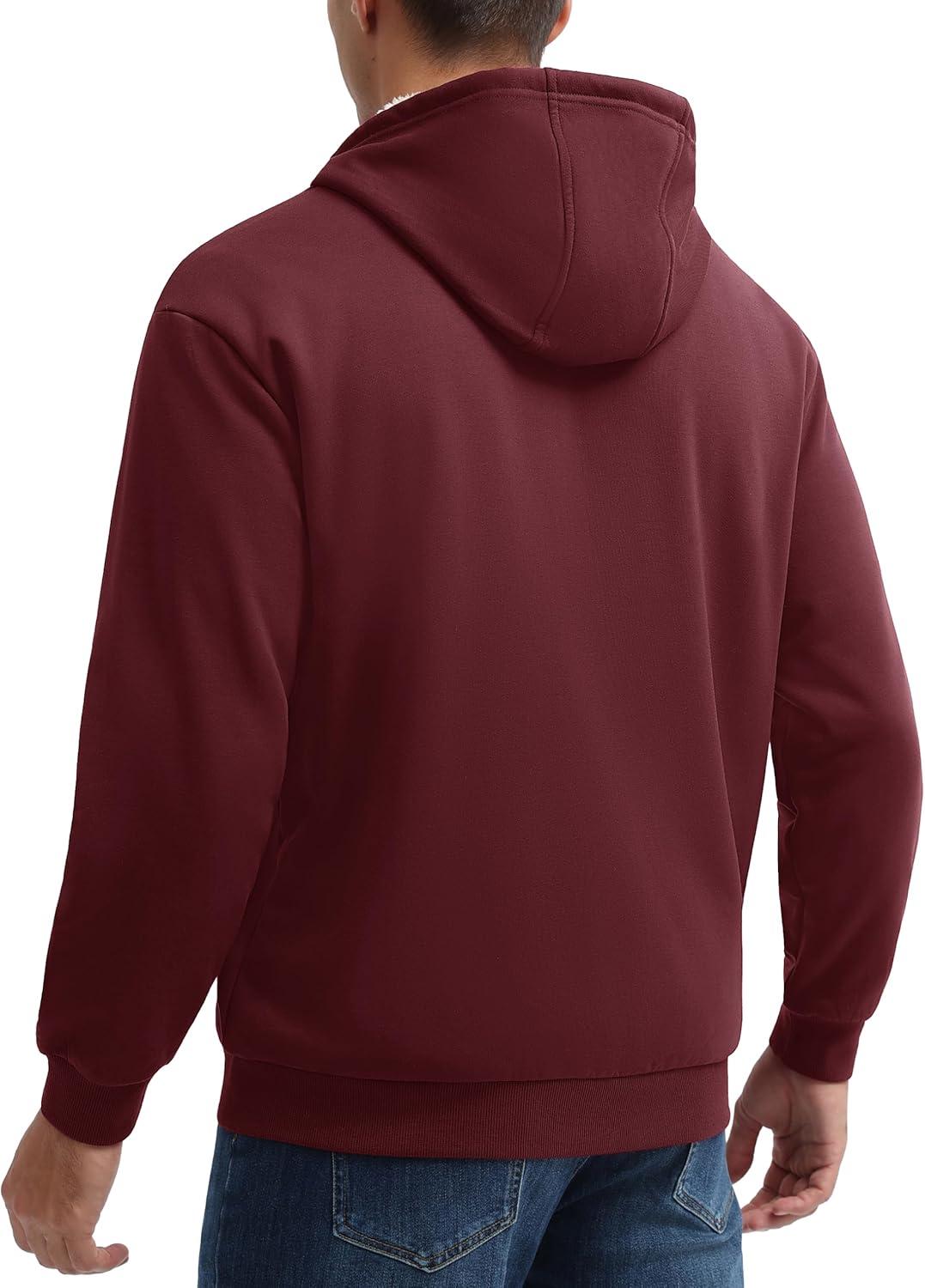 imageMAGCOMSEN Mens Zip Up Hoodie Sherpa Lined Hooded Sweatshirt Winter Heavyweight Hoodies Warm Thick Fleece JacketWine Red