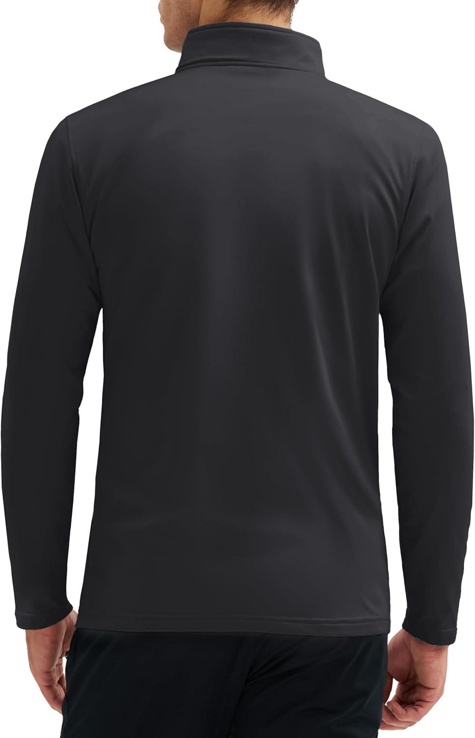 imageMAGCOMSEN Quarter Zip Pullover Men 14 Zip Golf Jacket Fleece Lined Water Resistant Sweatshirt 2 Zipper Pockets WinterBlack