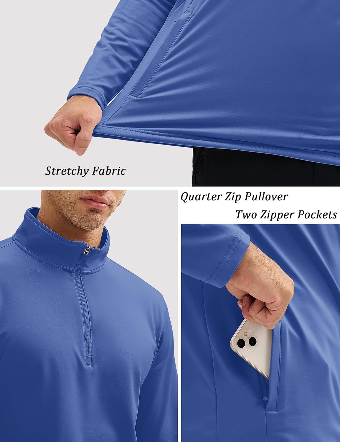 imageMAGCOMSEN Quarter Zip Pullover Men 14 Zip Golf Jacket Fleece Lined Water Resistant Sweatshirt 2 Zipper Pockets WinterBluegrey