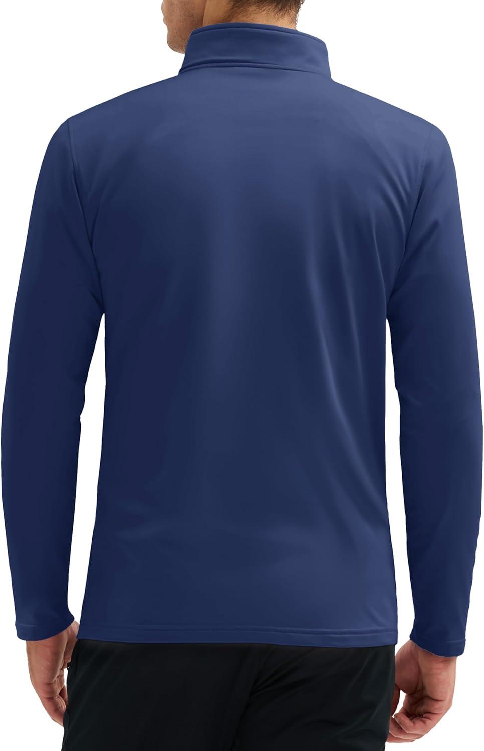 imageMAGCOMSEN Quarter Zip Pullover Men 14 Zip Golf Jacket Fleece Lined Water Resistant Sweatshirt 2 Zipper Pockets WinterNavy