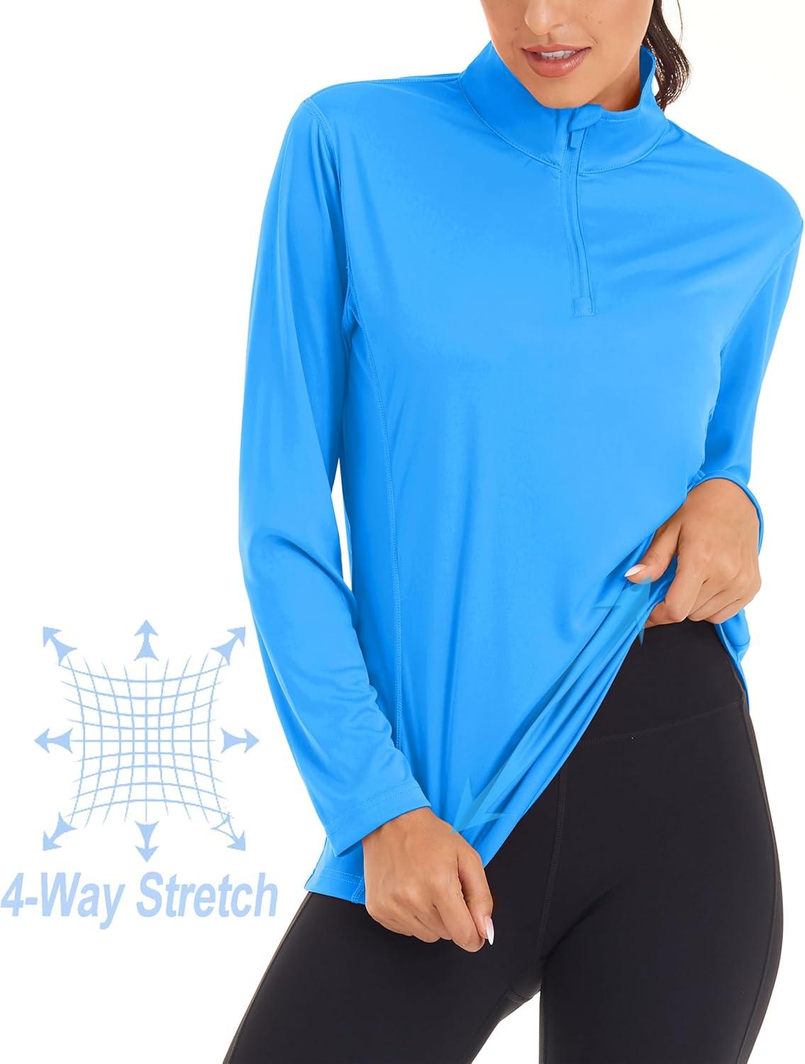 imageMAGCOMSEN Sun Long Protection Sleeve Zip Shirts Women Workout Pullover DryAzure