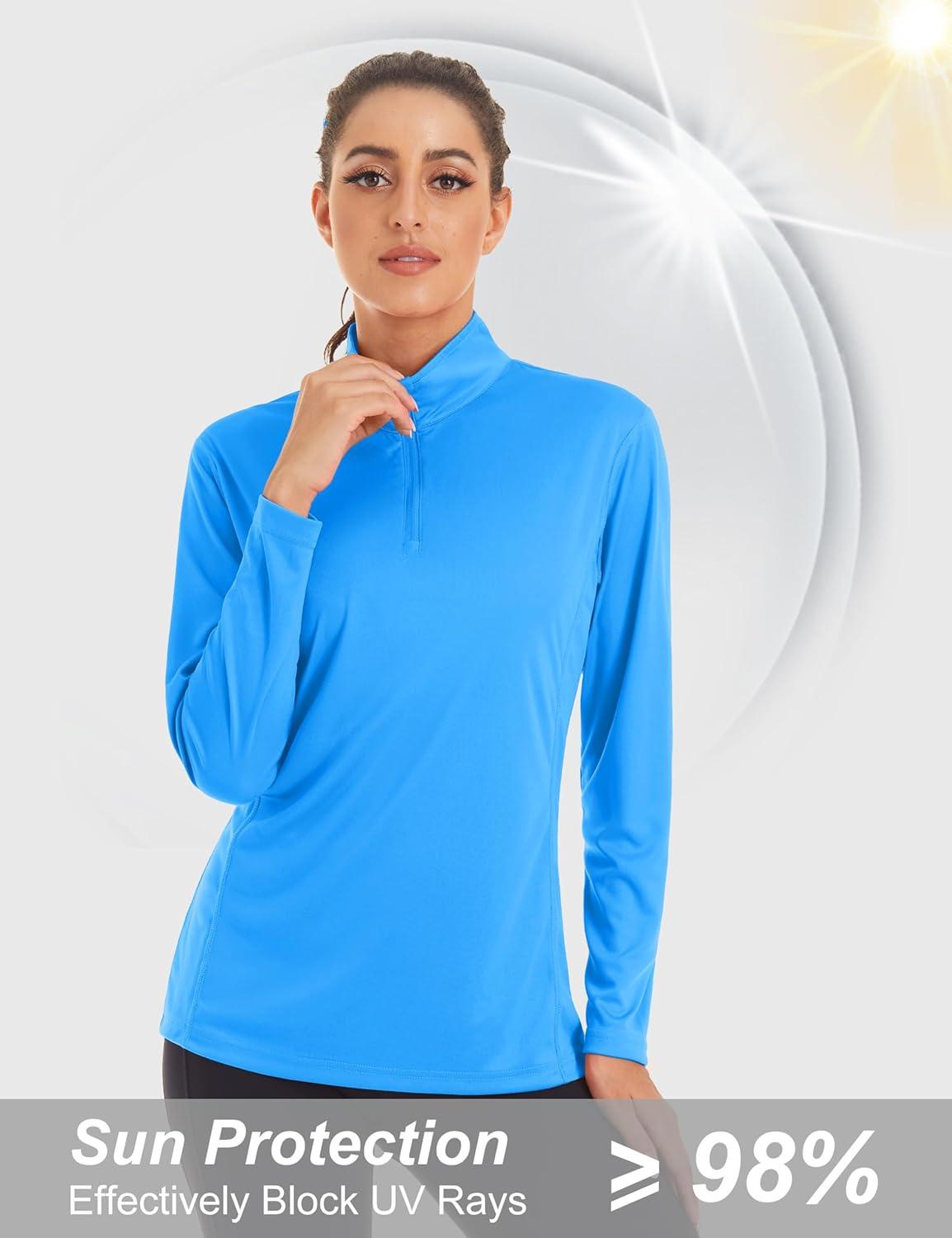 imageMAGCOMSEN Sun Long Protection Sleeve Zip Shirts Women Workout Pullover DryAzure