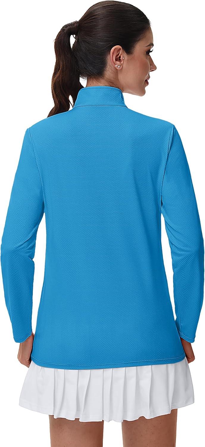 imageMAGCOMSEN Sun Long Protection Sleeve Zip Shirts Women Workout Pullover DryBlue Green