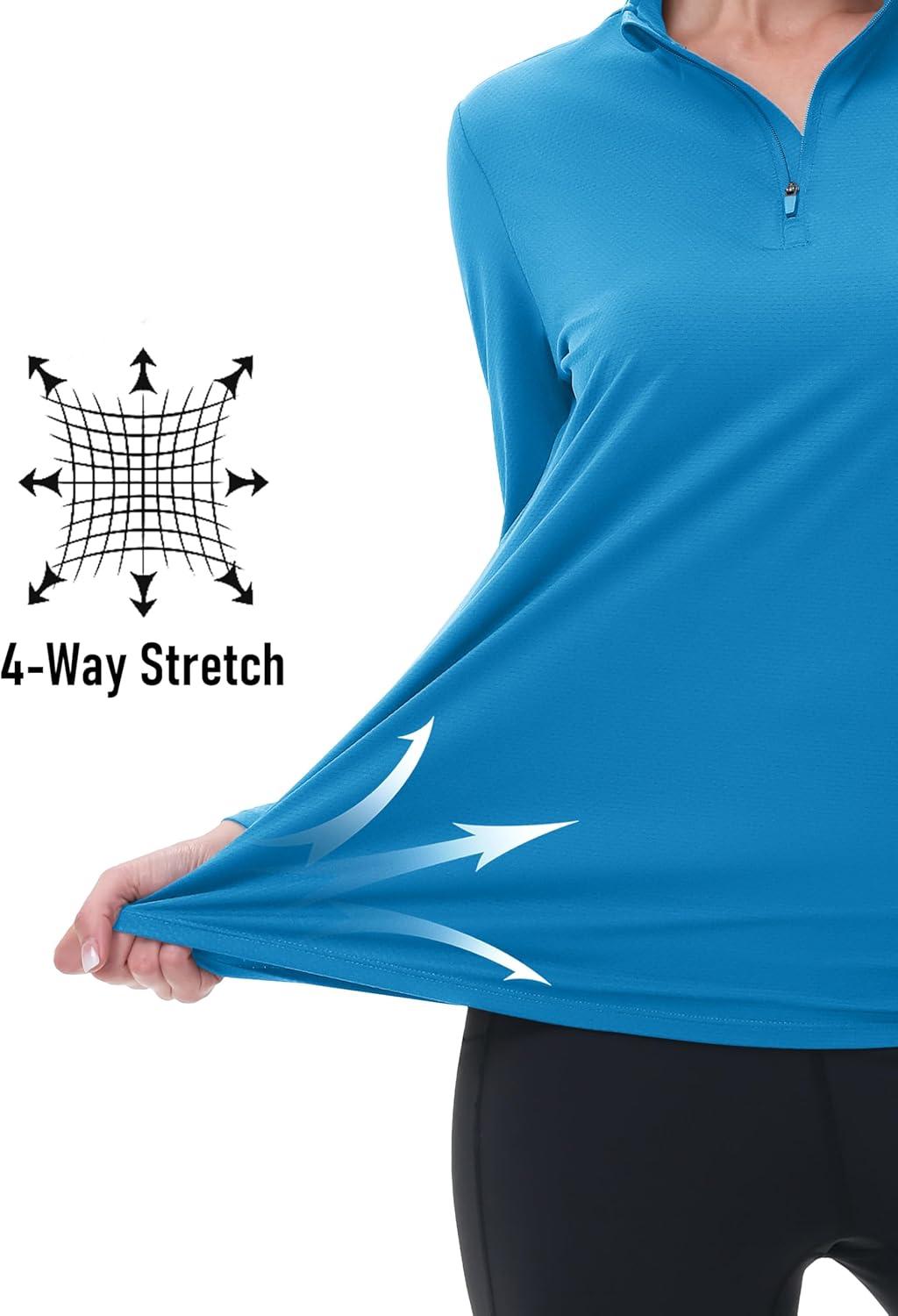 imageMAGCOMSEN Sun Long Protection Sleeve Zip Shirts Women Workout Pullover DryBlue Green