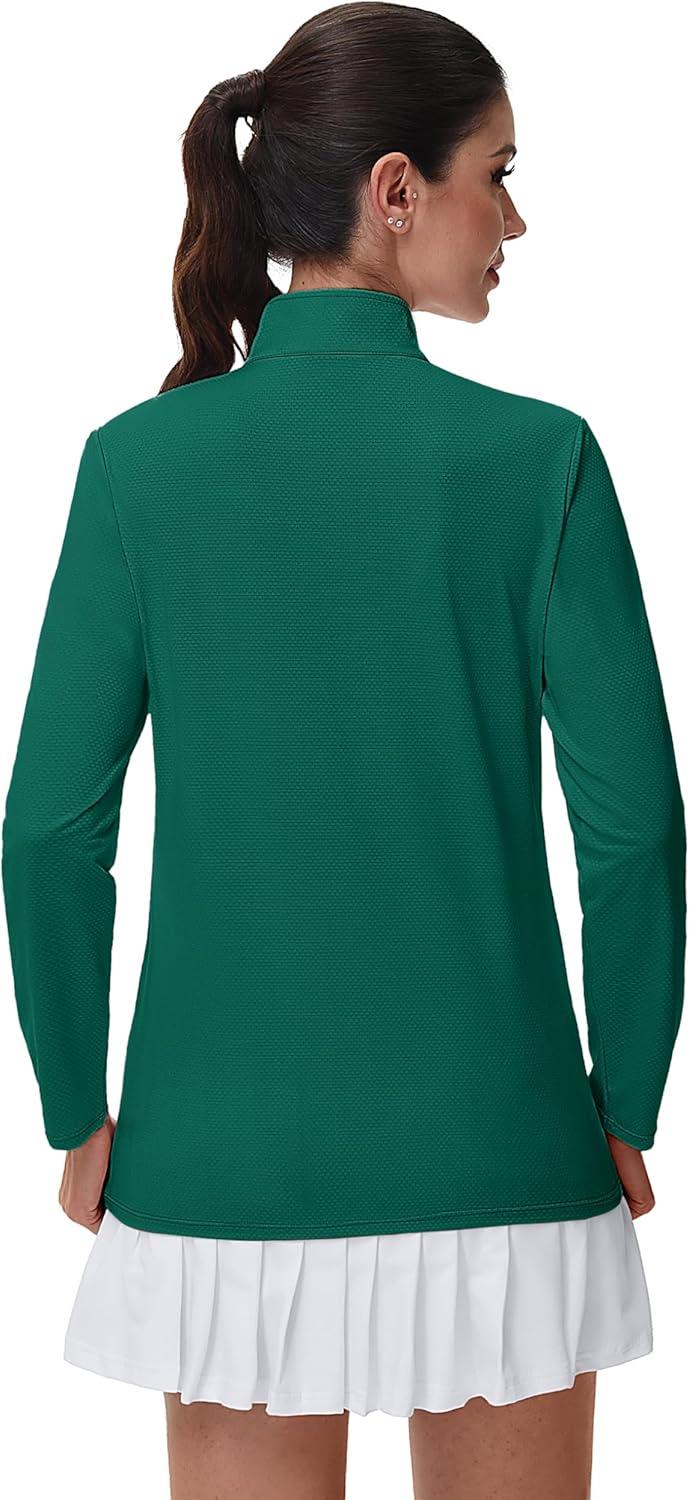 imageMAGCOMSEN Sun Long Protection Sleeve Zip Shirts Women Workout Pullover DryEmerald Green