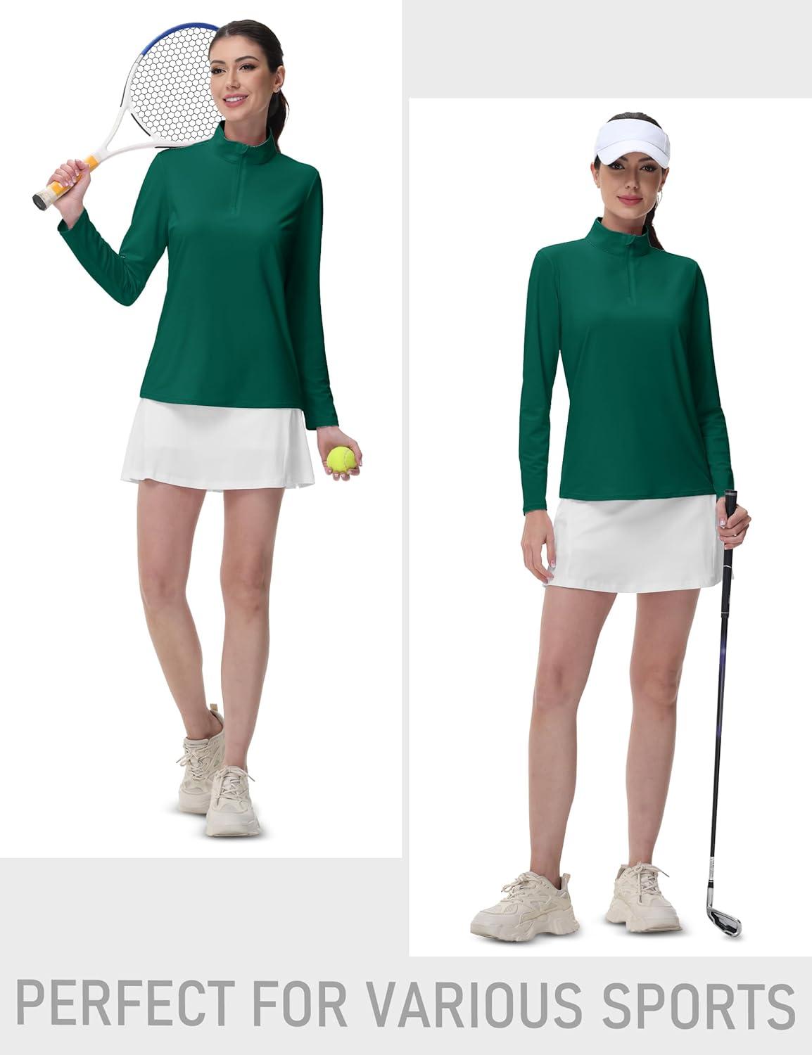 imageMAGCOMSEN Sun Long Protection Sleeve Zip Shirts Women Workout Pullover DryEmerald Green