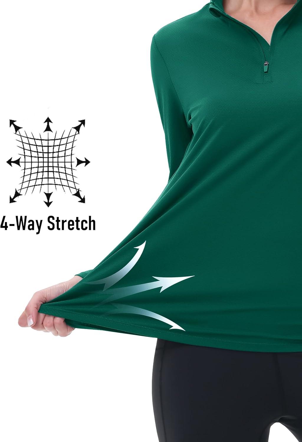 imageMAGCOMSEN Sun Long Protection Sleeve Zip Shirts Women Workout Pullover DryEmerald Green