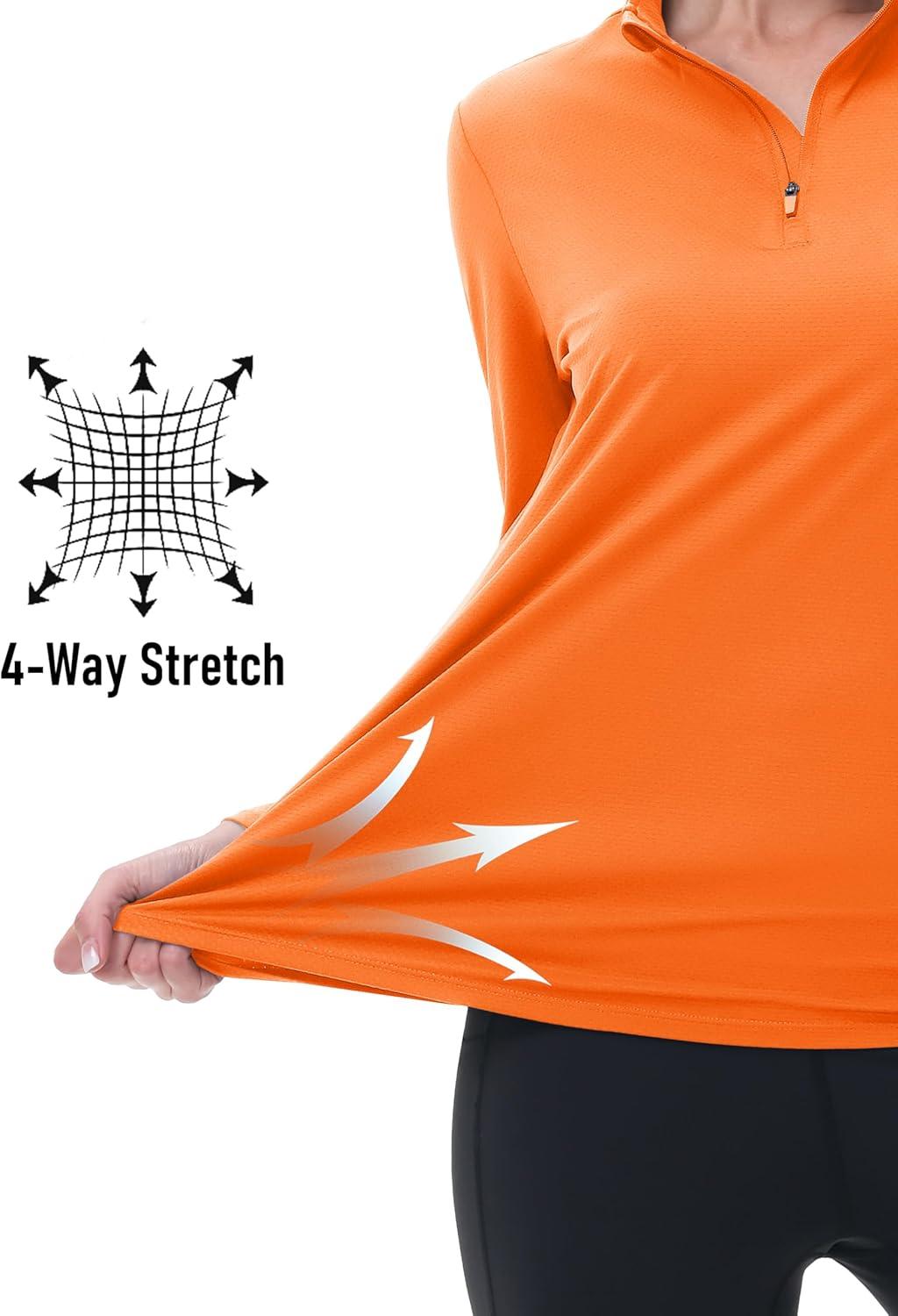 imageMAGCOMSEN Sun Long Protection Sleeve Zip Shirts Women Workout Pullover DryFluorescent Orange