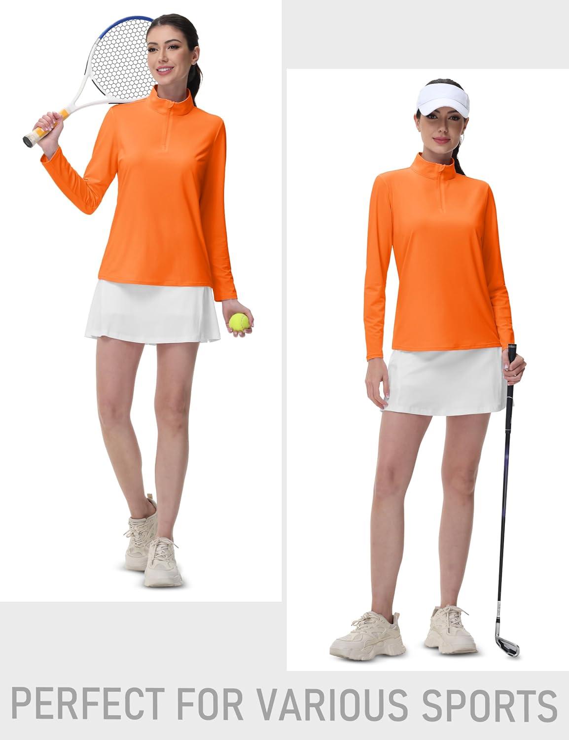 imageMAGCOMSEN Sun Long Protection Sleeve Zip Shirts Women Workout Pullover DryFluorescent Orange
