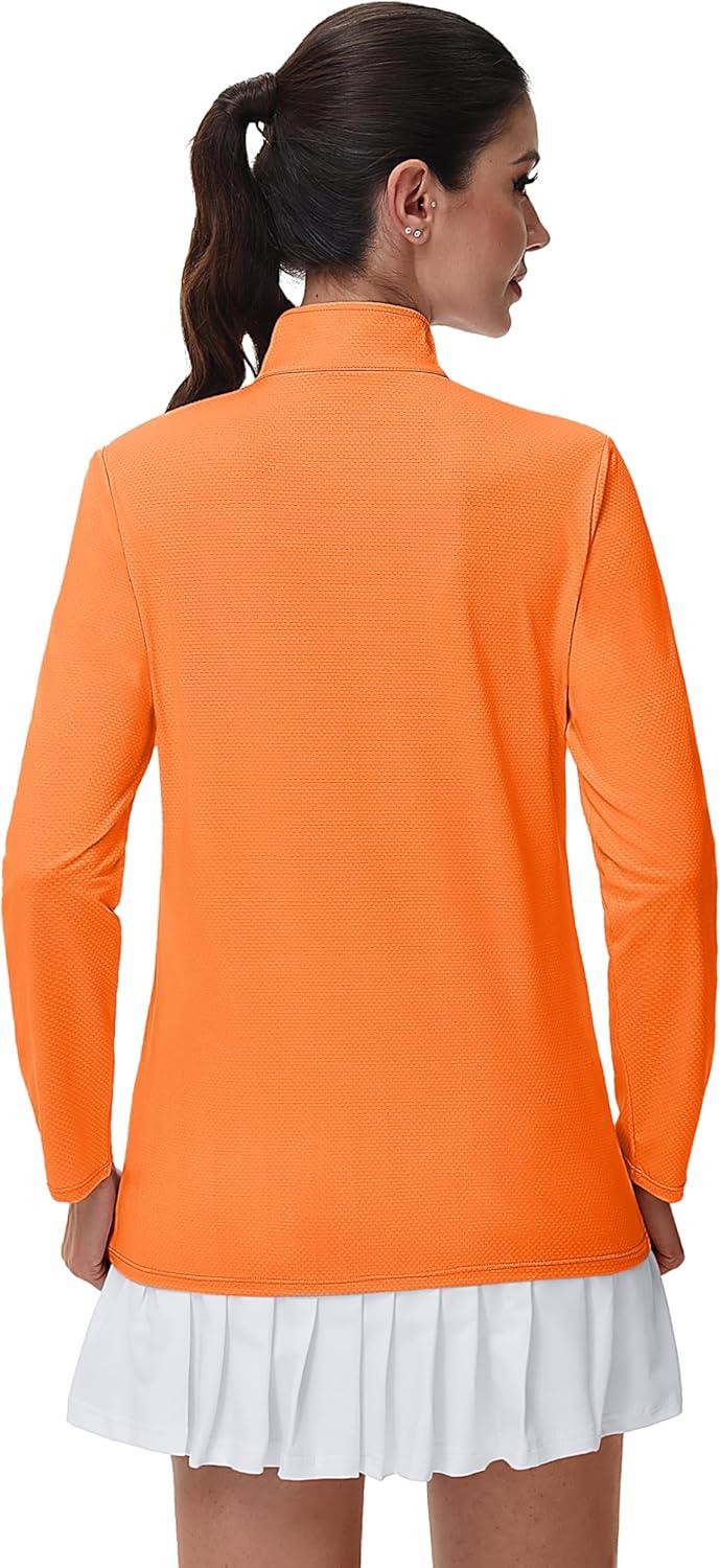 imageMAGCOMSEN Sun Long Protection Sleeve Zip Shirts Women Workout Pullover DryFluorescent Orange
