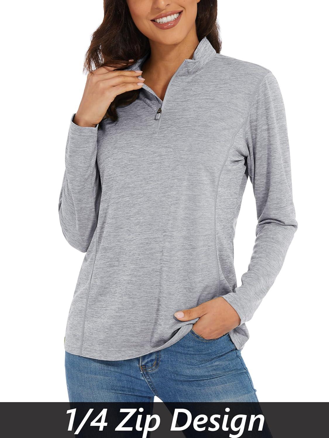 imageMAGCOMSEN Sun Long Protection Sleeve Zip Shirts Women Workout Pullover DryLight Grey
